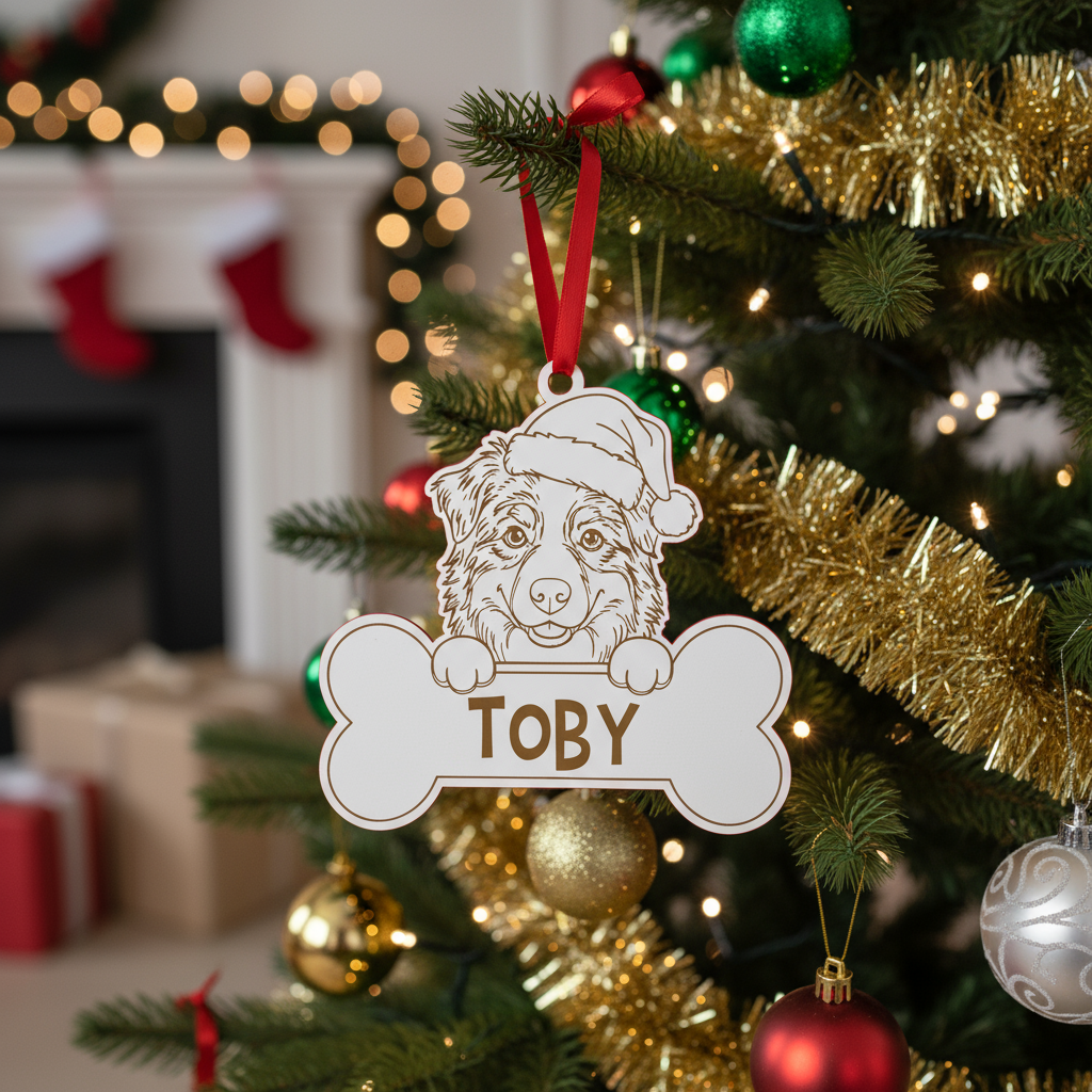 Bola de natal animal personalizada c/ osso e nome 1 Bola de natal animal personalizada c/ osso e nome