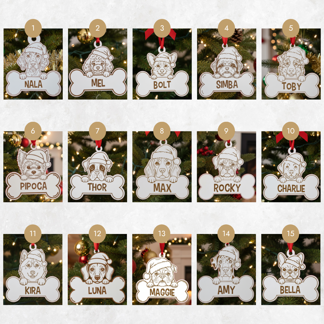 Bola de Natal personalizada com desenho de Boxer de gorro natalício, para decorares a árvore com o teu cão.