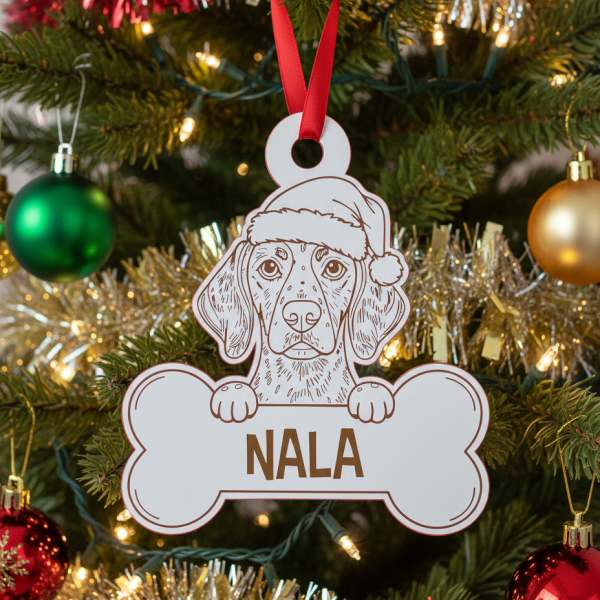 Bola de Natal personalizada com desenho de Cocker Spaniel de gorro natalício, ideal para decorar árvore de Natal com cães.